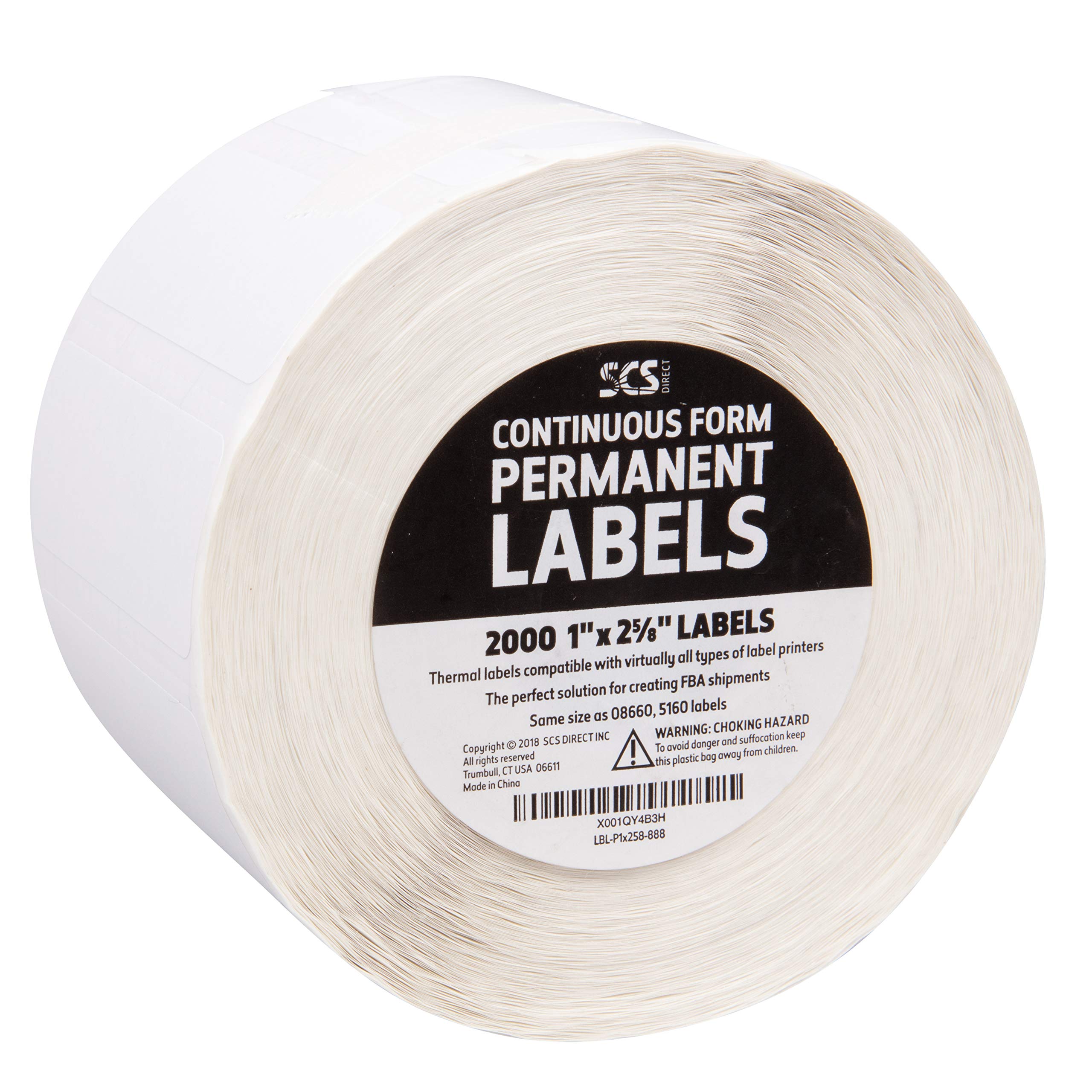 Thermal Label Printer Roll - 2000 (1" X 2 5/8") Shipping Labels