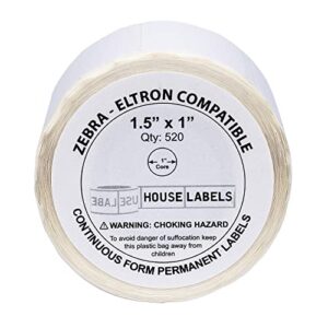 HOUSELABELS 1.5" x 1" Multipurpose Labels on 1" Core Compatible with Zebra and Rollo Printers, 6 Rolls / 520 Labels per Roll