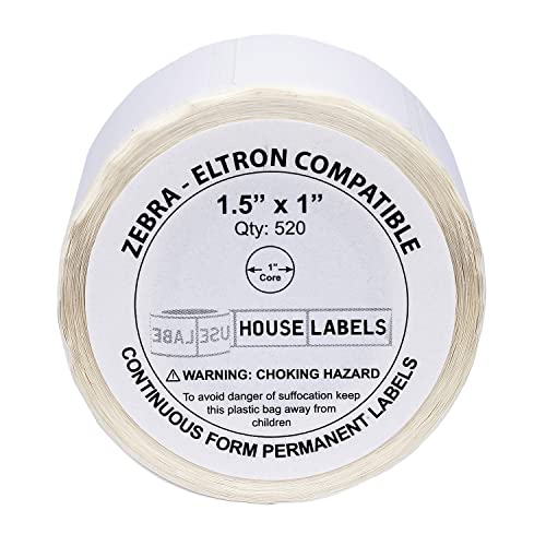 HOUSELABELS 1.5" x 1" Multipurpose Labels on 1" Core Compatible with Zebra and Rollo Printers, 6 Rolls / 520 Labels per Roll