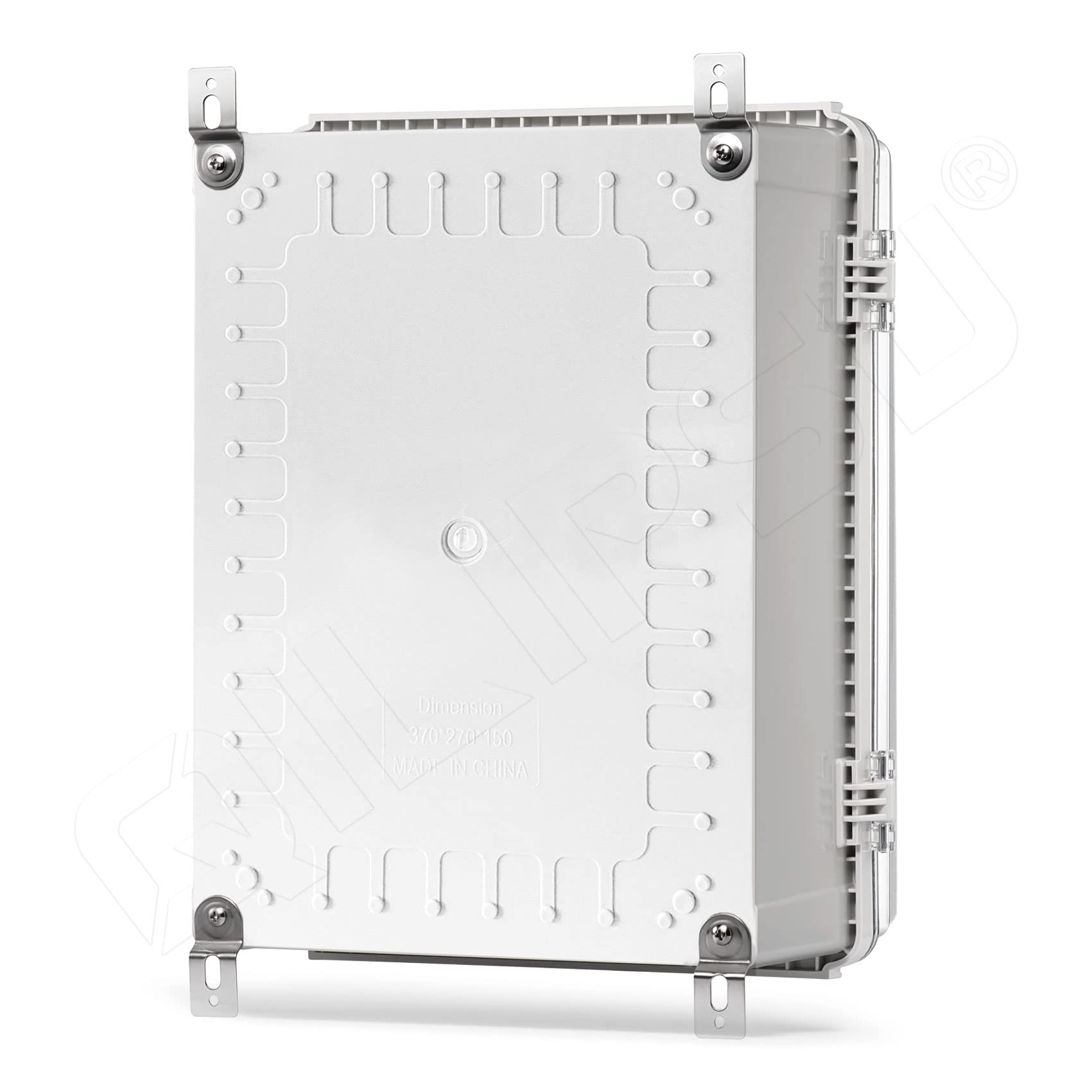 QILIPSU Clear Hinged Cover Stainless Steel Latch 370x270x150mm Junction Box with Mounting Plate, ABS Plastic DIY Electrical Project Case IP67 Waterproof Dustproof Enclosure Grey (14.6"x10.6"x5.9" CC)