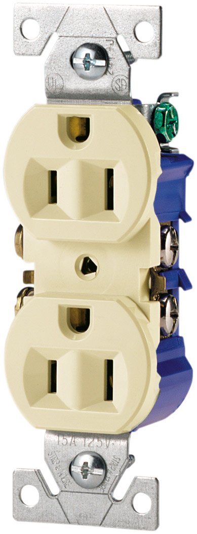 EATON Wiring 270A-SP-L Standard Grade Straight Blade Duplex Receptacle with 15-Amp, 125-Volt, 5-15-NEMA Rating, Almond