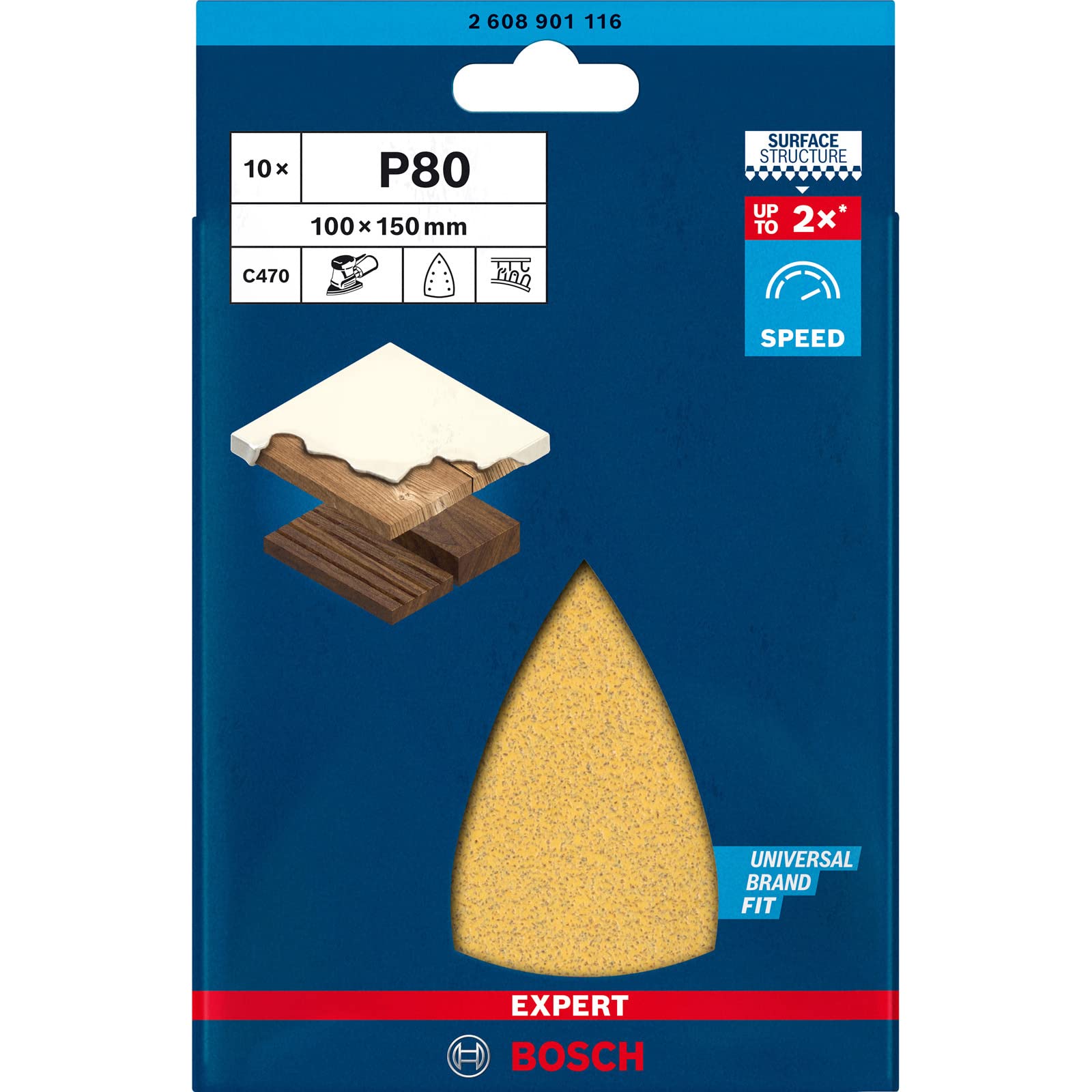 Bosch Professional 10x Expert C470 Sandpaper (for Hardwood, Paint on wood, 100x150 mm, Grit 80, Accessories Multi Sander)