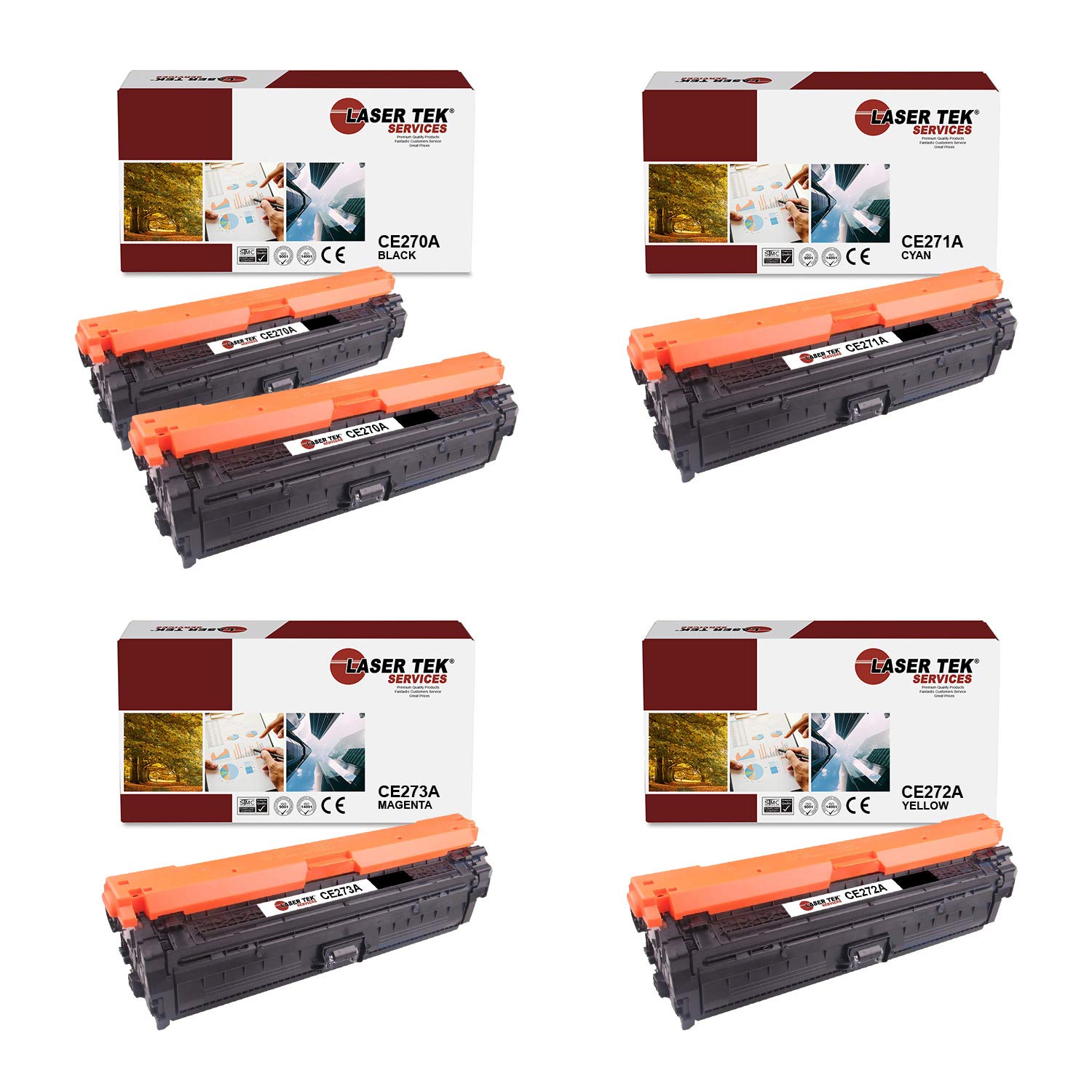 Laser Tek Services Compatible Toner Cartridge Replacement for HP 650A CE270A CE271A CE272A CE273A Works with HP Color Laserjet Enterprise CP5525 Printers (Black, Cyan, Magenta, Yellow, 5 Pack)