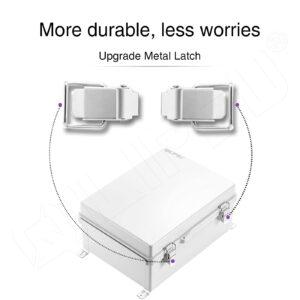 QILIPSU Hinged Cover Stainless Steel Latch 370x270x150mm Junction Box with Mounting Plate, ABS Plastic DIY Electrical Project Case IP67 Waterproof Dustproof Enclosure Grey (14.6"x10.6"x5.9")