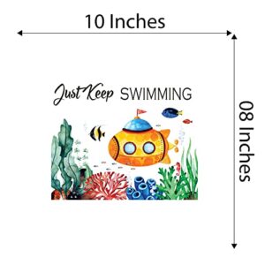 Children Just Swimming Cute Sports Wall Decal Decoration Underwater Creatures with Submarine Cartoon Decal Lasts Years and Easily Removable - Size: 10 in(W) x 8 in(H)