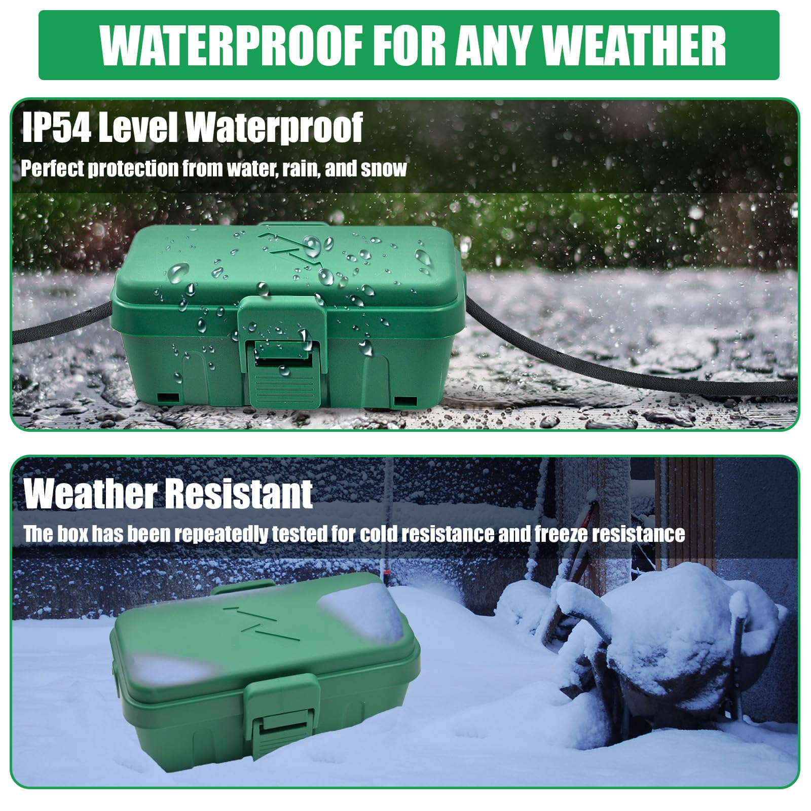 Hrensaw Small Weatherproof Electrical Connection Box, Outdoor Electrical Box,Waterproof Extension Cord Covers for Timers, Extension Cables, Holiday Lights,7.87 x 3.93 x 3.15inch,Green