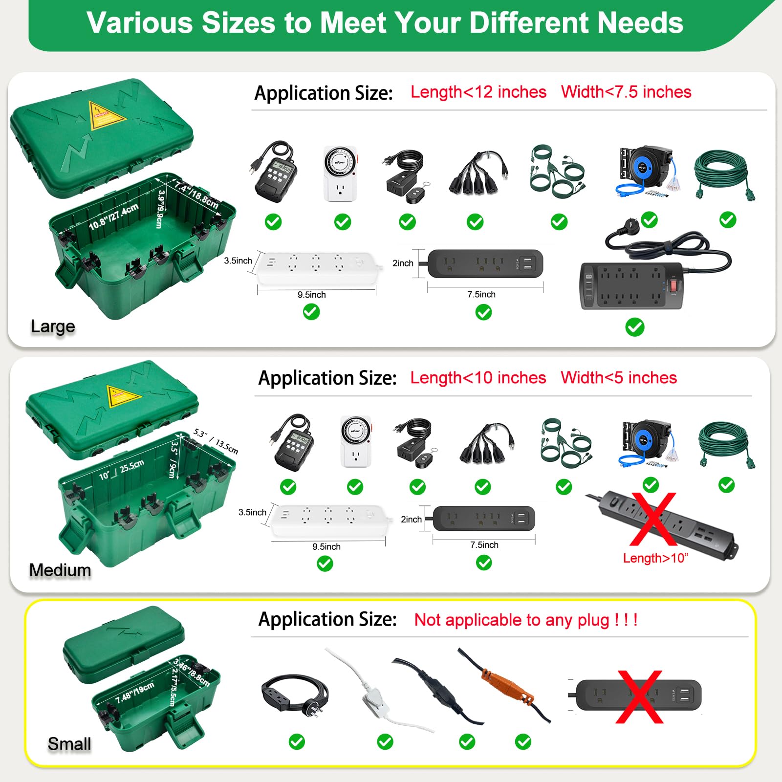 Hrensaw Small Weatherproof Electrical Connection Box, Outdoor Electrical Box,Waterproof Extension Cord Covers for Timers, Extension Cables, Holiday Lights,7.87 x 3.93 x 3.15inch,Green