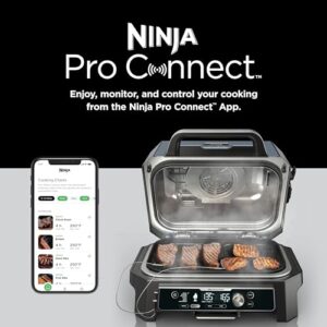 Ninja OG951 Woodfire Pro Connect Premium XL Outdoor Grill & Smoker, Bluetooth, App Enabled, 7-in-1 Master Grill, BBQ Smoker, Outdoor Air Fryer, Woodfire Technology, 2 Built-In Thermometers, Black