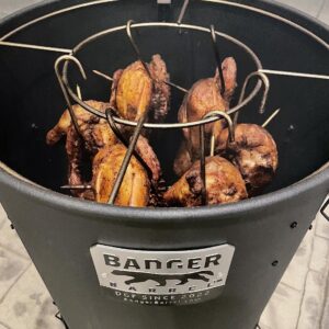 Badger Barrel BBQ - 16" Drum Style Smoker | 2-Tier BBQ Hibachi Grill | Includes 6 hooks, Hanging Rack, Grill Grate and More | Badgers Not Butterflies