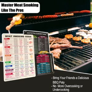 3PC Meat Smoker Guide，Meat Temperature Magnet,Meat Temperature Chart,BBQ Grill Smoker Accessories,Smoker Accessories Gifts for Men-Cook Time,Temperature Guide.