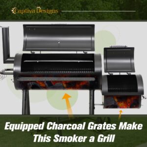 Captiva Designs Heavy Duty Outdoor Smoker,Extra Large Cooking Area(941 sq.in. in Total) Offset Smoker, Best Charcoal Smoker and Grill Combo for Outdoor Garden Patio and Backyard Cooking