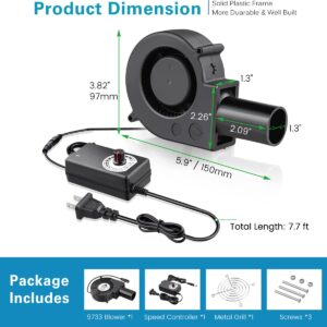 GDSTIME BBQ Fan Air Blower 97mm, Variable Speed Centrifugal Fans with 110V/120V AC Plug, Charcoal Starter for Outdoor Camping Picnic Cooking Barbecue Fireplace Bellows Wood Stove