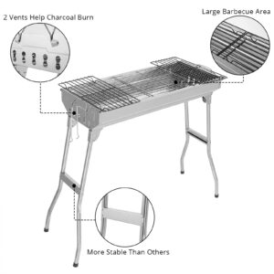 Outvita Portable Charcoal Grill, 28x 13 x 27" Foldable Barbecue Grill, Stainless Steel BBQ Grill and Smoker for Outdoor Cooking Camping Hiking Party Picnic Garden Beach