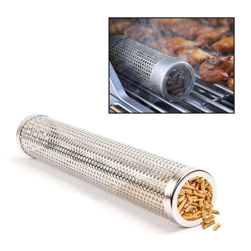 Stainless Steel Smoker Tube, Outdoor Round Barbecue Smoker Generator, High Temperature Resistance for Nuts, Coffee Beans, and More (Silver)