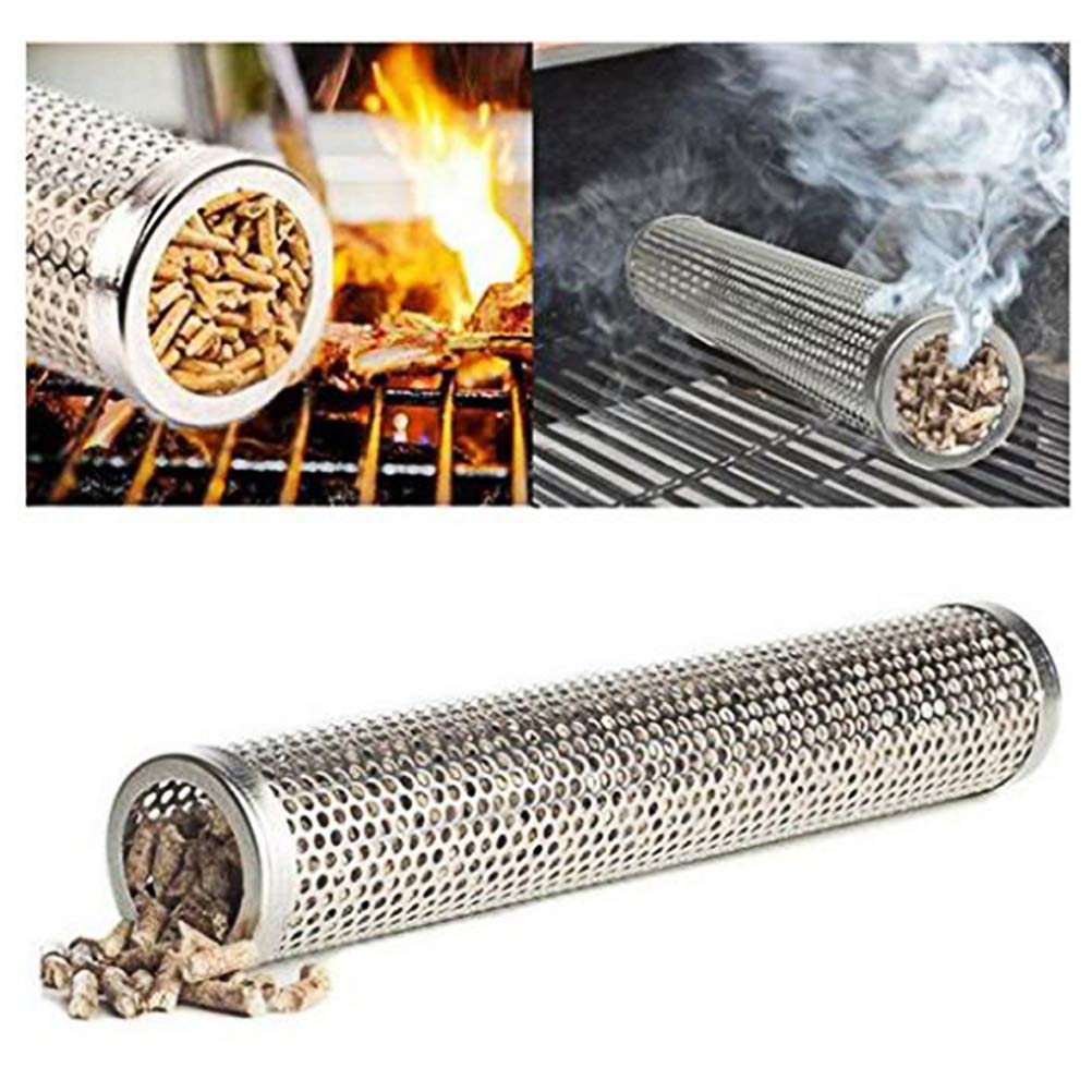 Stainless Steel Smoker Tube, Outdoor Round Barbecue Smoker Generator, High Temperature Resistance for Nuts, Coffee Beans, and More (Silver)