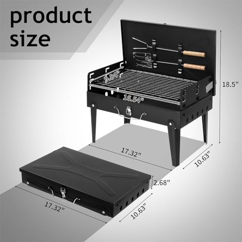 KAMNIK Portable Charcoal Grill, Multi-functional Metal Small BBQ Smoker Foldable Camping Grill with Barbecue Accessories & Lid Lightweight Barbecue Grill Tools for Outdoor Cooking Camp Picnic