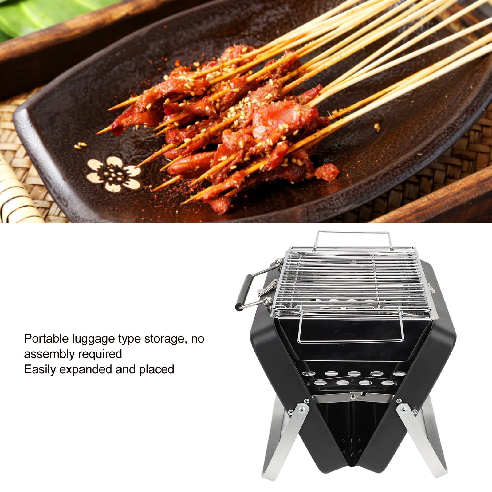 Charcoal Grill Portable smoker grill Travel BBQ Grill Foldable Barbecue Grill for Camping Outdoor Cooking Backyard Patio Picnic(Black)