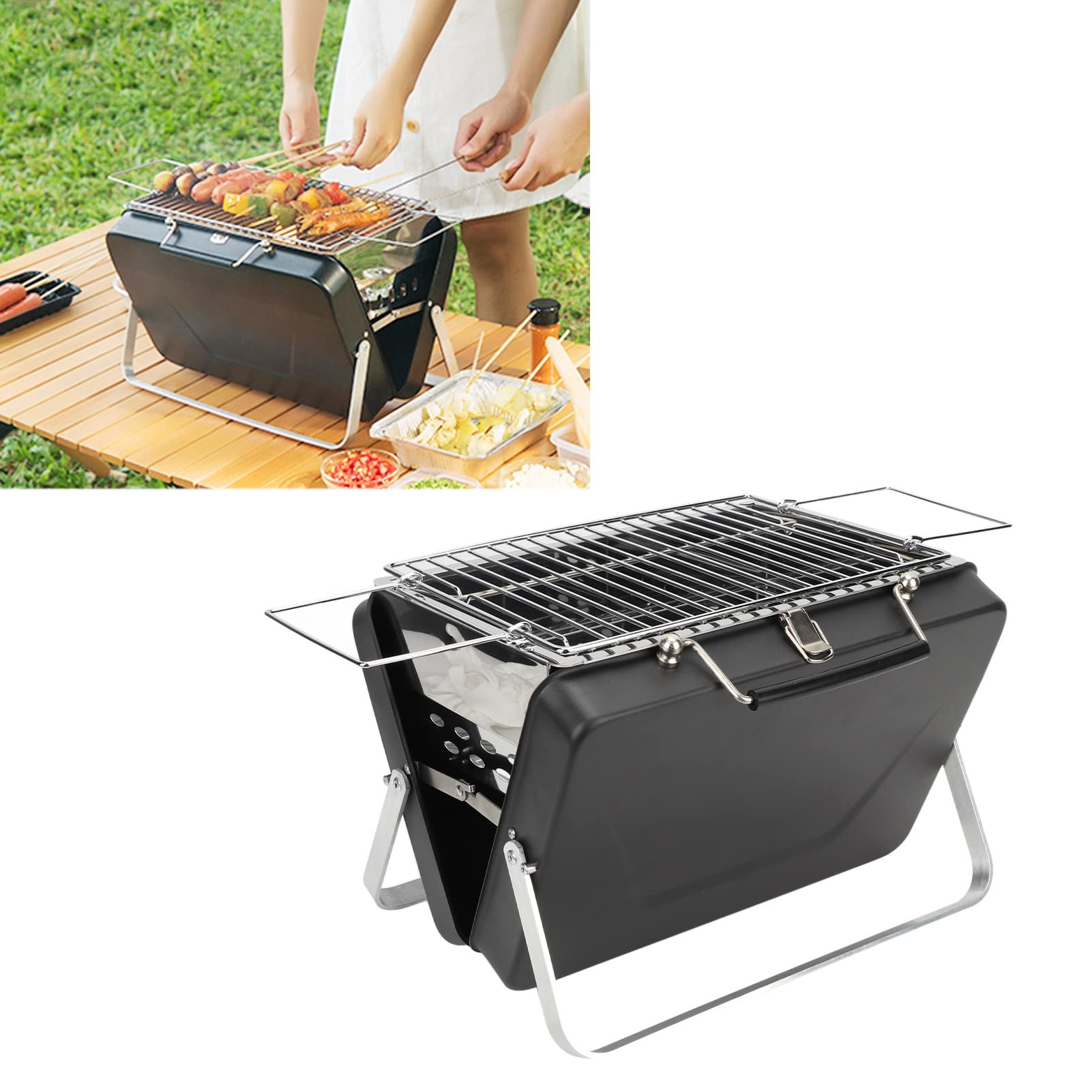 Charcoal Grill Portable smoker grill Travel BBQ Grill Foldable Barbecue Grill for Camping Outdoor Cooking Backyard Patio Picnic(Black)