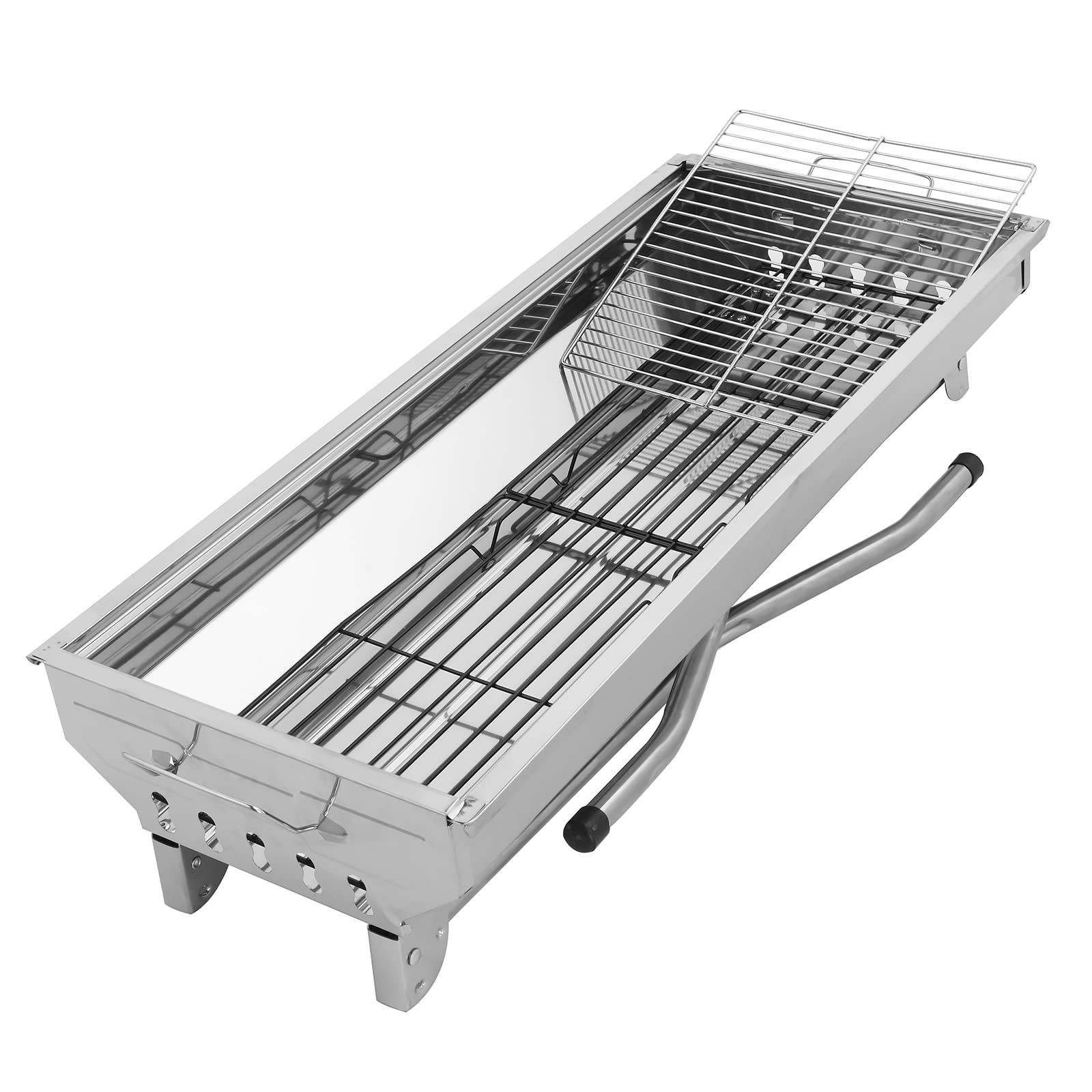 Charcoal Grill, Barbecue Grill Stainless Steel BBQ Smoker Barbecue Folding Portable Charcoal Grills for Garden Backyard Party Picnic Travel Home Outdoor Cooking Use (B)