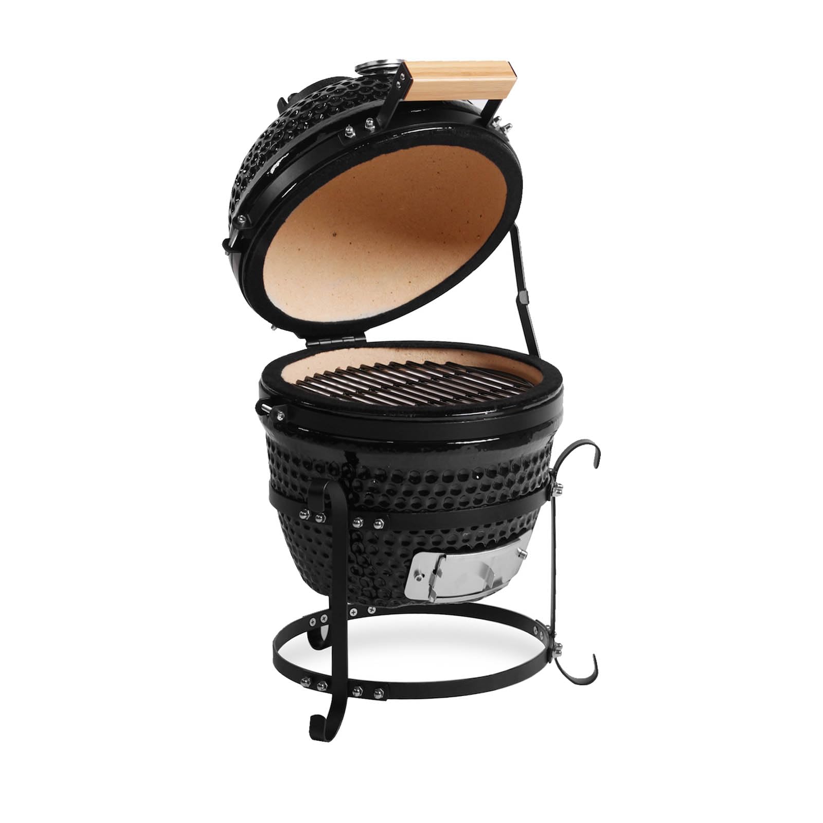 AUPLEX 13" Kamado, Ceramic BBQ Charcoal Grill, Mini Portable Clay Smoker Oven Barbecue Grill for Backyard, Balcony