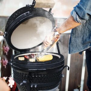 AUPLEX 13" Kamado, Ceramic BBQ Charcoal Grill, Mini Portable Clay Smoker Oven Barbecue Grill for Backyard, Balcony