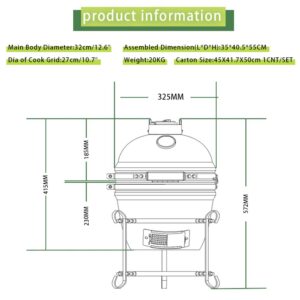 AUPLEX 13" Kamado, Ceramic BBQ Charcoal Grill, Mini Portable Clay Smoker Oven Barbecue Grill for Backyard, Balcony