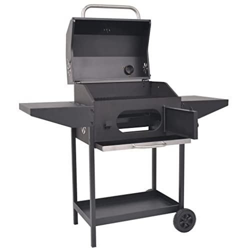 Matalde BBQ Charcoal Smoker with Base Rack, Charcoal Grill, Portable Grill, Outdoor Grill with Wheels, For Outdoor BBQ Cooking BBQ Camping, Black 50" x 25.2" x 49.2"