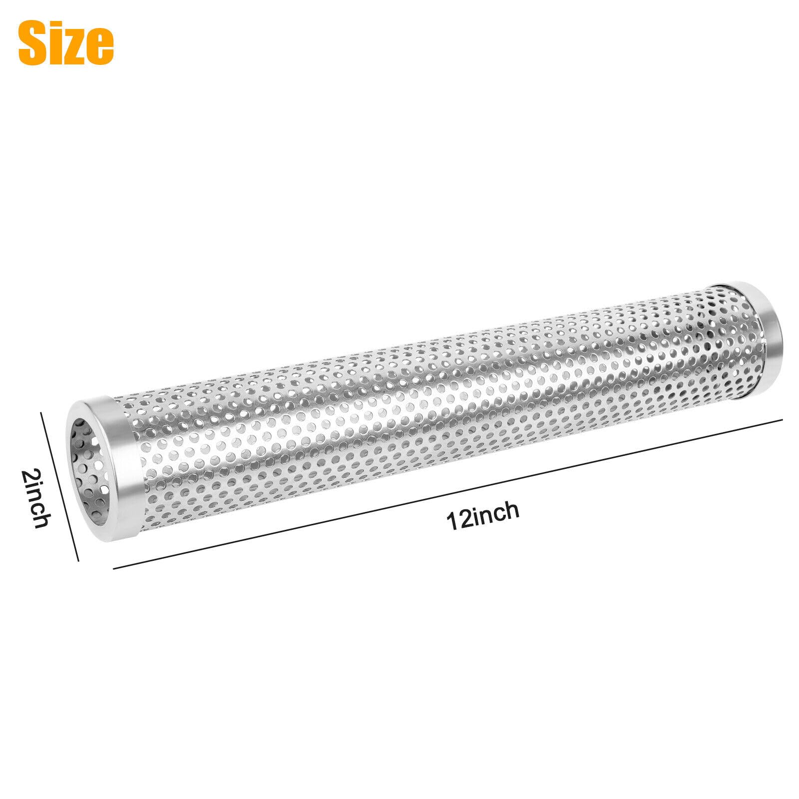 12-Inch Round Stainless Steel BBQ Grill Smoker Box Tube for Wood Pellet Pipe - Ideal for Smoking Meat