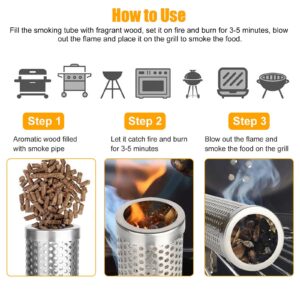 12-Inch Round Stainless Steel BBQ Grill Smoker Box Tube for Wood Pellet Pipe - Ideal for Smoking Meat