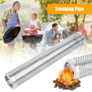 12-Inch Round Stainless Steel BBQ Grill Smoker Box Tube for Wood Pellet Pipe - Ideal for Smoking Meat