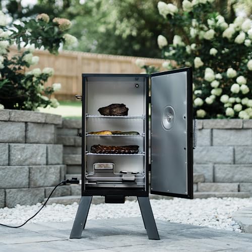 Masterbuilt® 30-inch Electric Vertical BBQ Smoker with Analog Temperature Control, Chrome Smoking Racks and 535 Cooking Square Inches in Black, Model MB20070210