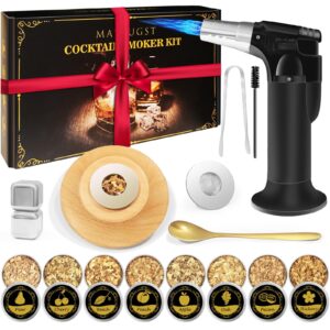 cocktail smoker kit old fashioned drink smoker kit with torch smoker infuser for whiskey bourbon - 8 flavors wood chips - gift for whiskey lovers, dad, husband, boyfriend, men (without butane)