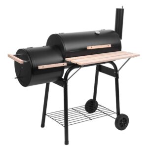 Smaworld Charcoal Smoker Grill BBQ - Outdoor Portable Camping Stove Camp Kitchen Essentials Grills Outdoor Cooking Rack with Cover and Wheels Black