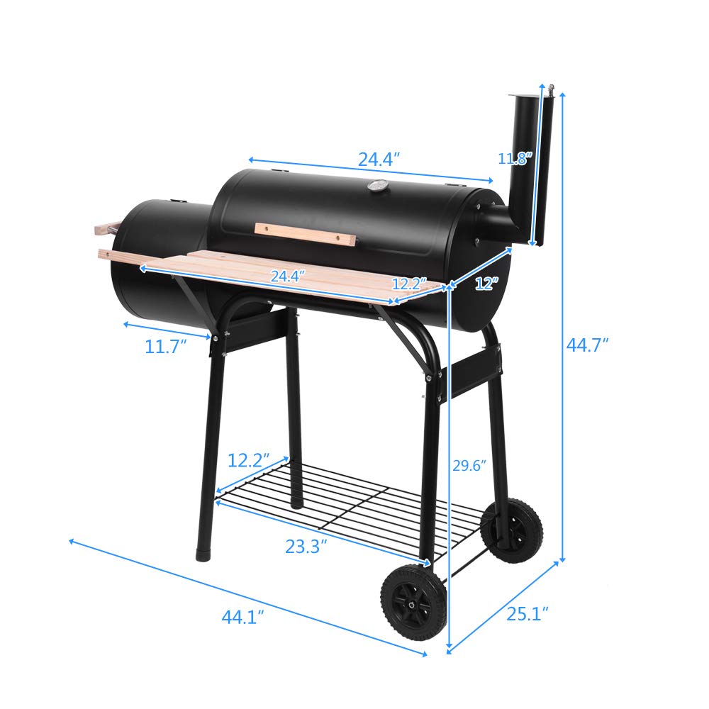 Smaworld Charcoal Smoker Grill BBQ - Outdoor Portable Camping Stove Camp Kitchen Essentials Grills Outdoor Cooking Rack with Cover and Wheels Black