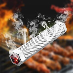 FixtureDisplays® Smoker Tube Stainless Steel BBQ Gas Grill Smoker Tube Mesh Tube Pellets Smoke Box Barbecue Accessory (2 inches Hex 11.8 inches Length) 15742-NF