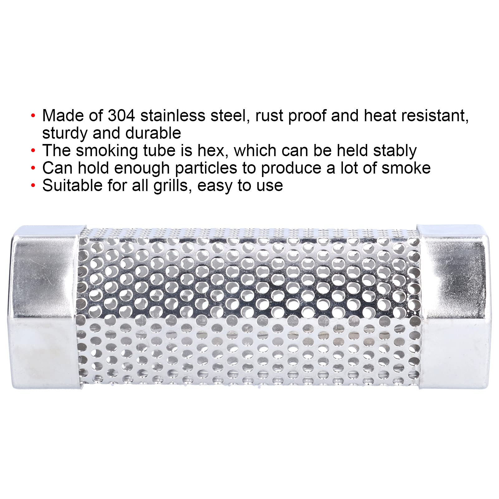Smoker Tube, 304 Stainless Smoker Tube, Barbecue Smoke Generator Steel Portable Hex Stable Barbecue Smoke Generator Pipe for Cold Hot Smoking Grilled Foods (Length 15.4CM*Height