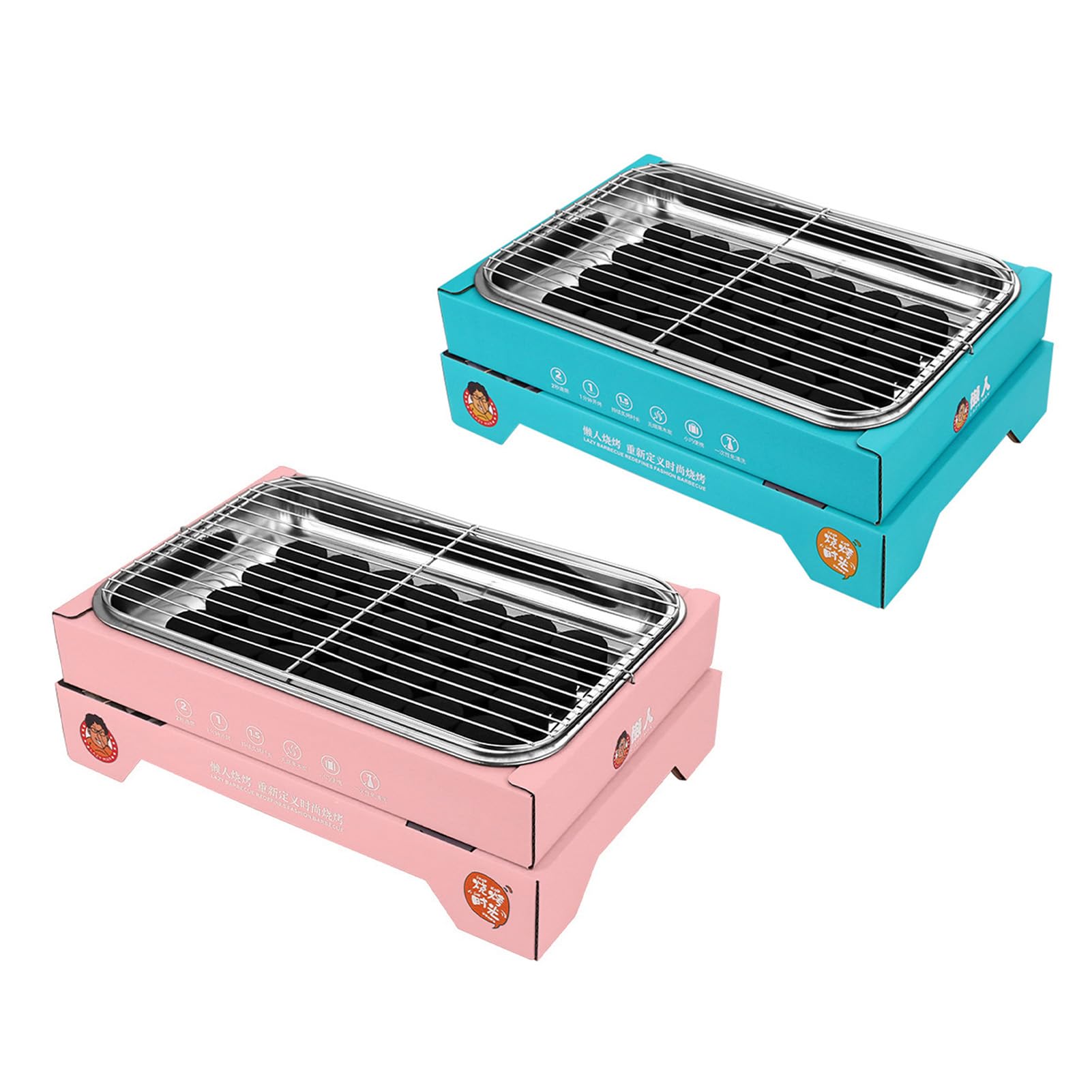 Portable and Compact Disposable Charcoal Grill - Detachable Stainless Steel BBQ Smoker Grill for Outdoor Camping(Pink)