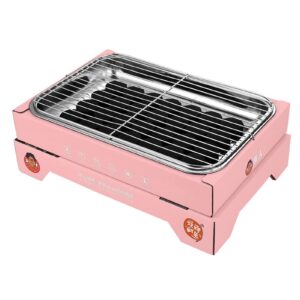 Portable and Compact Disposable Charcoal Grill - Detachable Stainless Steel BBQ Smoker Grill for Outdoor Camping(Pink)