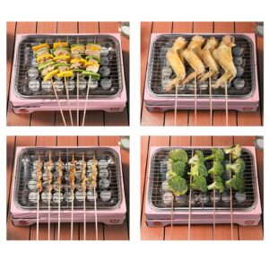 Portable and Compact Disposable Charcoal Grill - Detachable Stainless Steel BBQ Smoker Grill for Outdoor Camping(Pink)