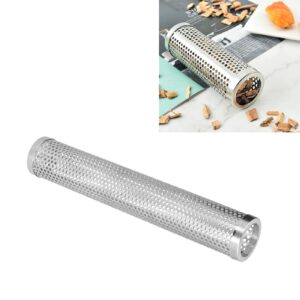 Stainless Steel Smoke Tube, Smoker Box Cylindrical Detachable Large Capacity Fruit Wood BBQ Pellet Smoker Tube for Charcoal Gas Grill(Length 30.6CM*Height 5.3CM)