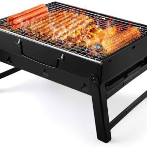 Barbecue Grill, Portable Folding Charcoal Barbecue Desk Tabletop Outdoor Stainless Steel Smoker BBQ for Picnic Garden Terrace Camping Travel