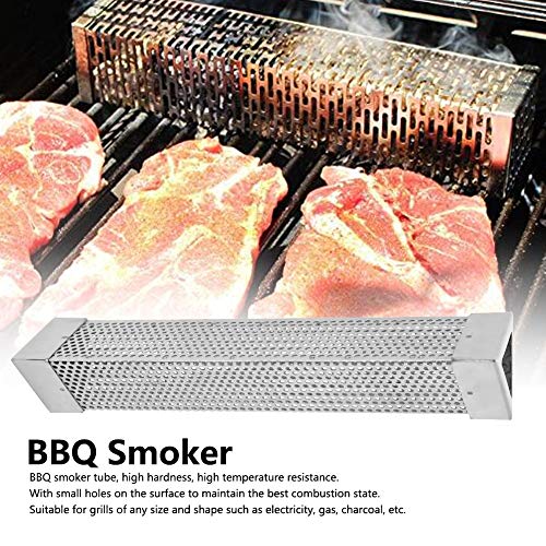 BORDSTRACT 12in BBQ Smoker Tube, Large 304 Stainless Steel Outdoor Barbecue Smoker, Charcoal Smoking Box Barbecue Tools for Any Grill or Smoker, Hot or Cold Smoking(Triangular‑Shaped 12in)