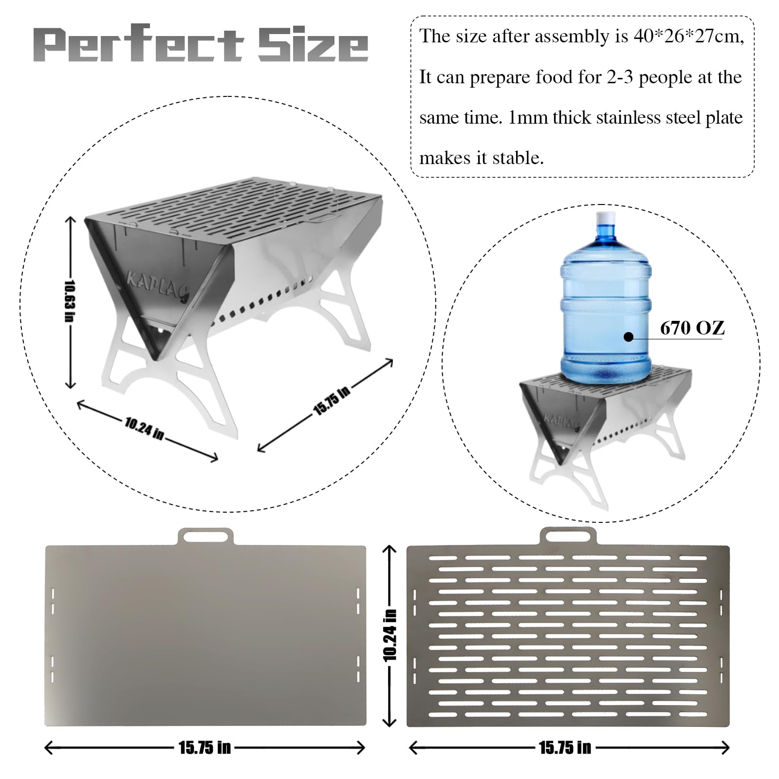 KPALAG Big Size Detachable Charcoal Grill, Portable BBQ Grill, Foldable Camping Fire Grill，Heavy Duty Outdoor Grill Smoker, Fire Pit for Camping, Outdoor Heating, and Picnic With Carry Bag