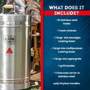 EL BARRIL Grill & Smoker Barrel LARGE Basic Combo| 100% Stainless Steel Barrel with 4 accessories| You can Grill, Smoke, Roast and Bake| Smokeless, Even Heat Distribution & Perfect for Your Meats