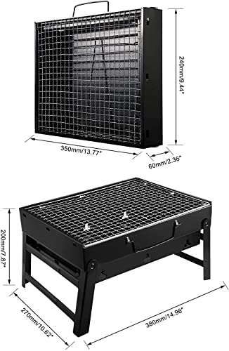 BBQ Grill Outdoor Barbecue Grill Charcoal Grill Barbecue Portable BBQ - Stainless Steel Folding Grill Tabletop Outdoor Smoker BBQ for Picnic Garden Terrace Camping Travel 15.35''x11.41''x2.95''