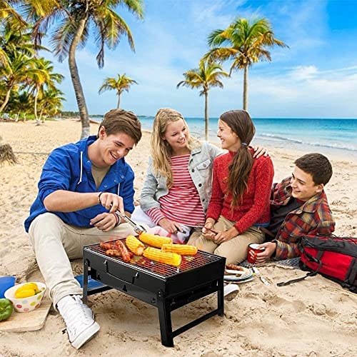 BBQ Grill Outdoor Barbecue Grill Charcoal Grill Barbecue Portable BBQ - Stainless Steel Folding Grill Tabletop Outdoor Smoker BBQ for Picnic Garden Terrace Camping Travel 15.35''x11.41''x2.95''