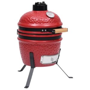 garcan 2-in-1 kamado barbecue grill smoker ceramic 56 cm red