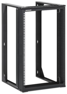 intellinet 15u 19" 2 post open frame server wall mount rack - 180 degree gate swing, flatpacked, antistatic powder coated steel – for it network equipment & av devices – 3 yr mfg warranty – 716208