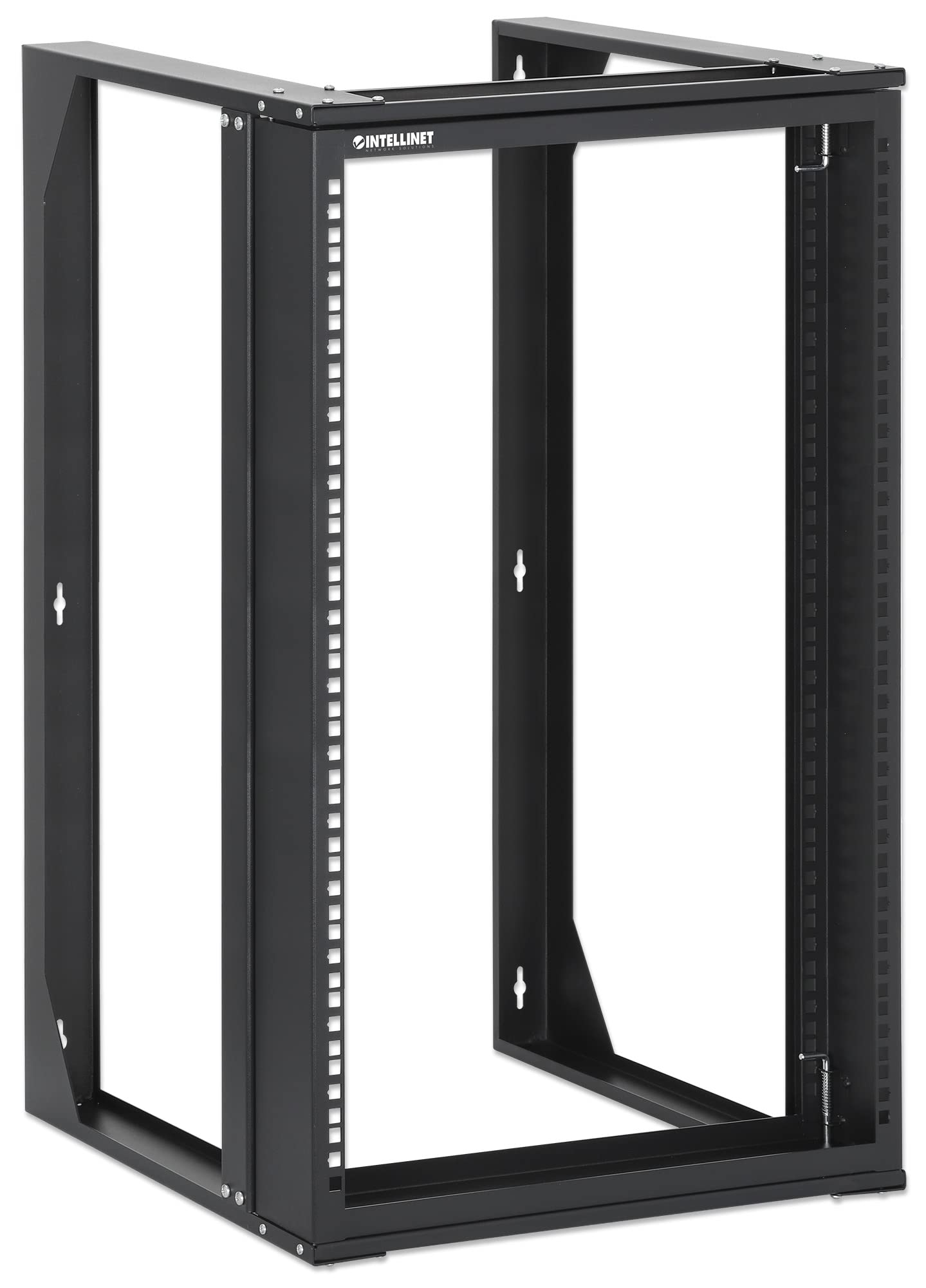 Intellinet 15U 19" 2 Post Open Frame Server Wall Mount Rack - 180 Degree Gate Swing, Flatpacked, Antistatic Powder Coated Steel – for IT Network Equipment & AV Devices – 3 Yr Mfg Warranty – 716208