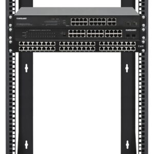 Intellinet 15U 19" 2 Post Open Frame Server Wall Mount Rack - 180 Degree Gate Swing, Flatpacked, Antistatic Powder Coated Steel – for IT Network Equipment & AV Devices – 3 Yr Mfg Warranty – 716208